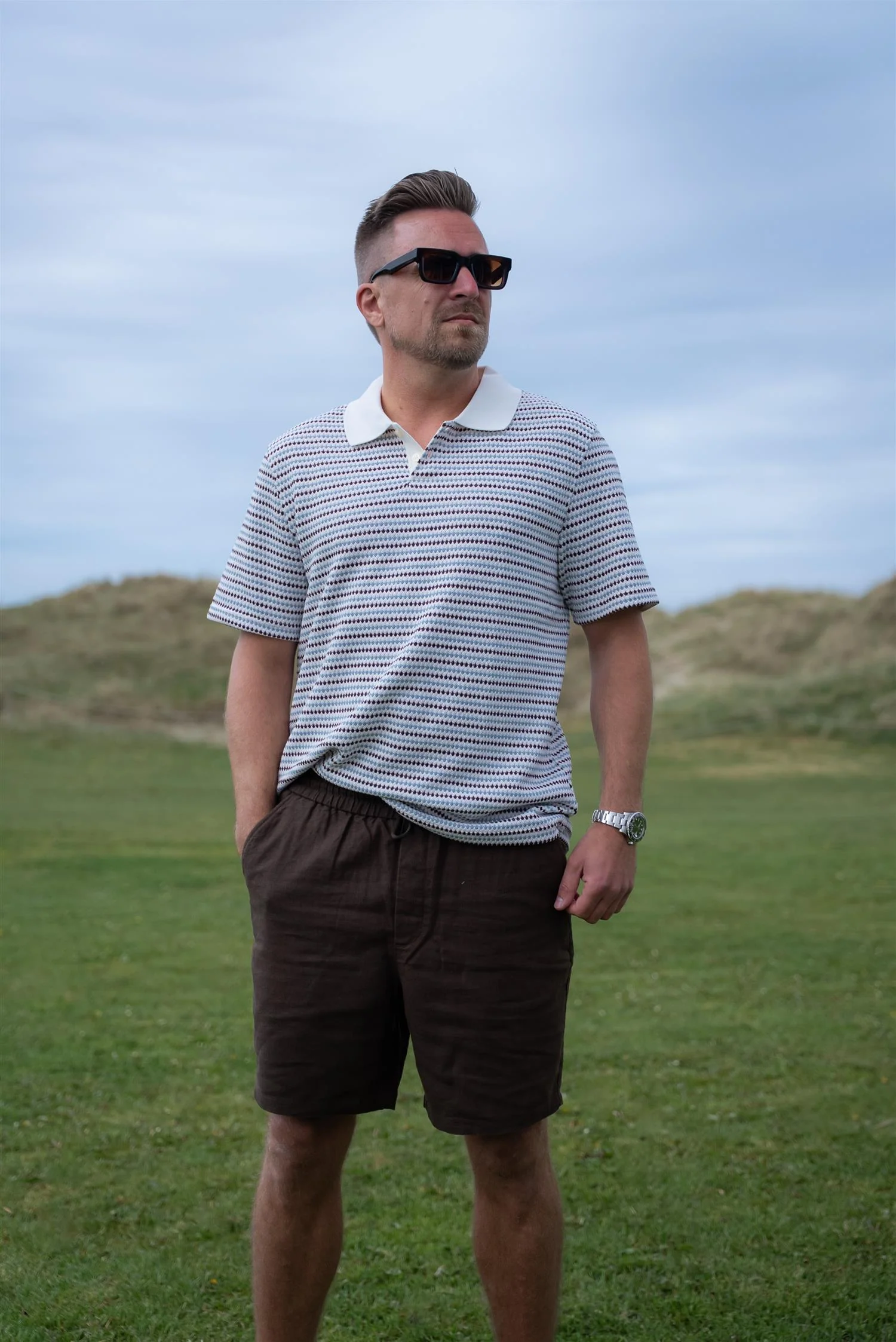 Knitted Stripe Polo Eggnog White - Image 4