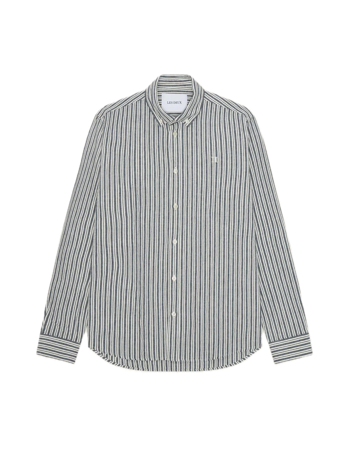 Stripe Cotton-Linen Shirt  Dark Denim Blue