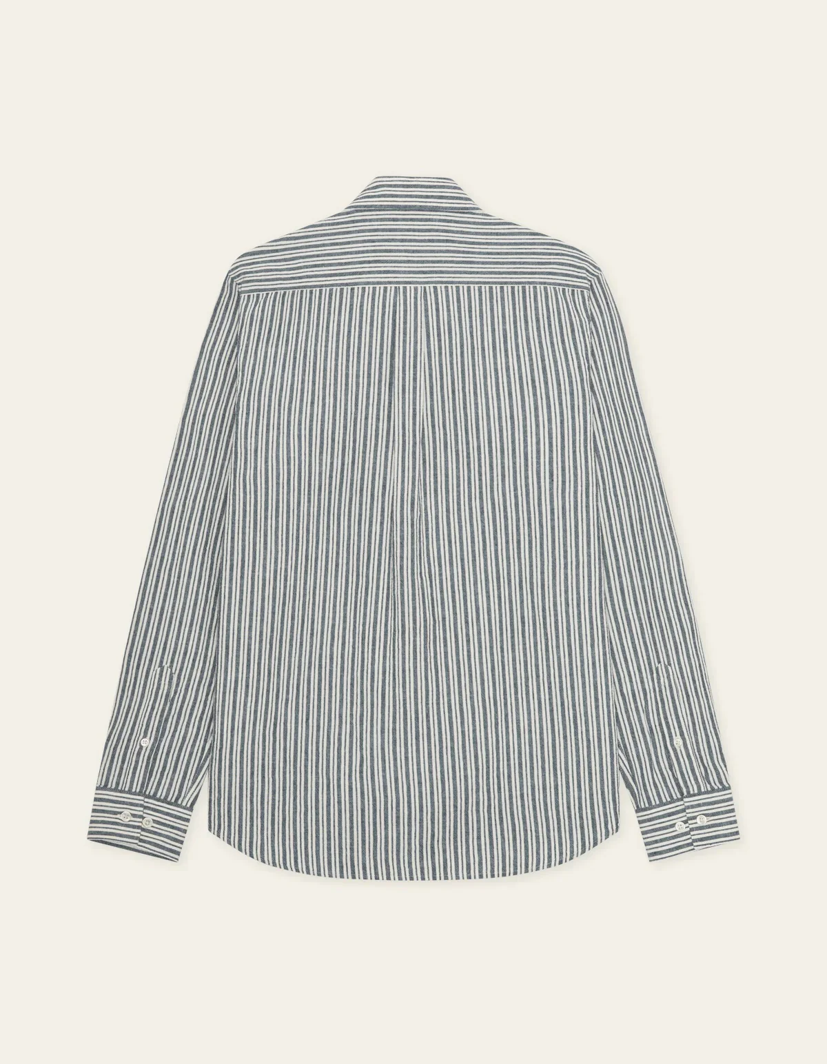 Stripe Cotton-Linen Shirt  Dark Denim Blue - Image 4