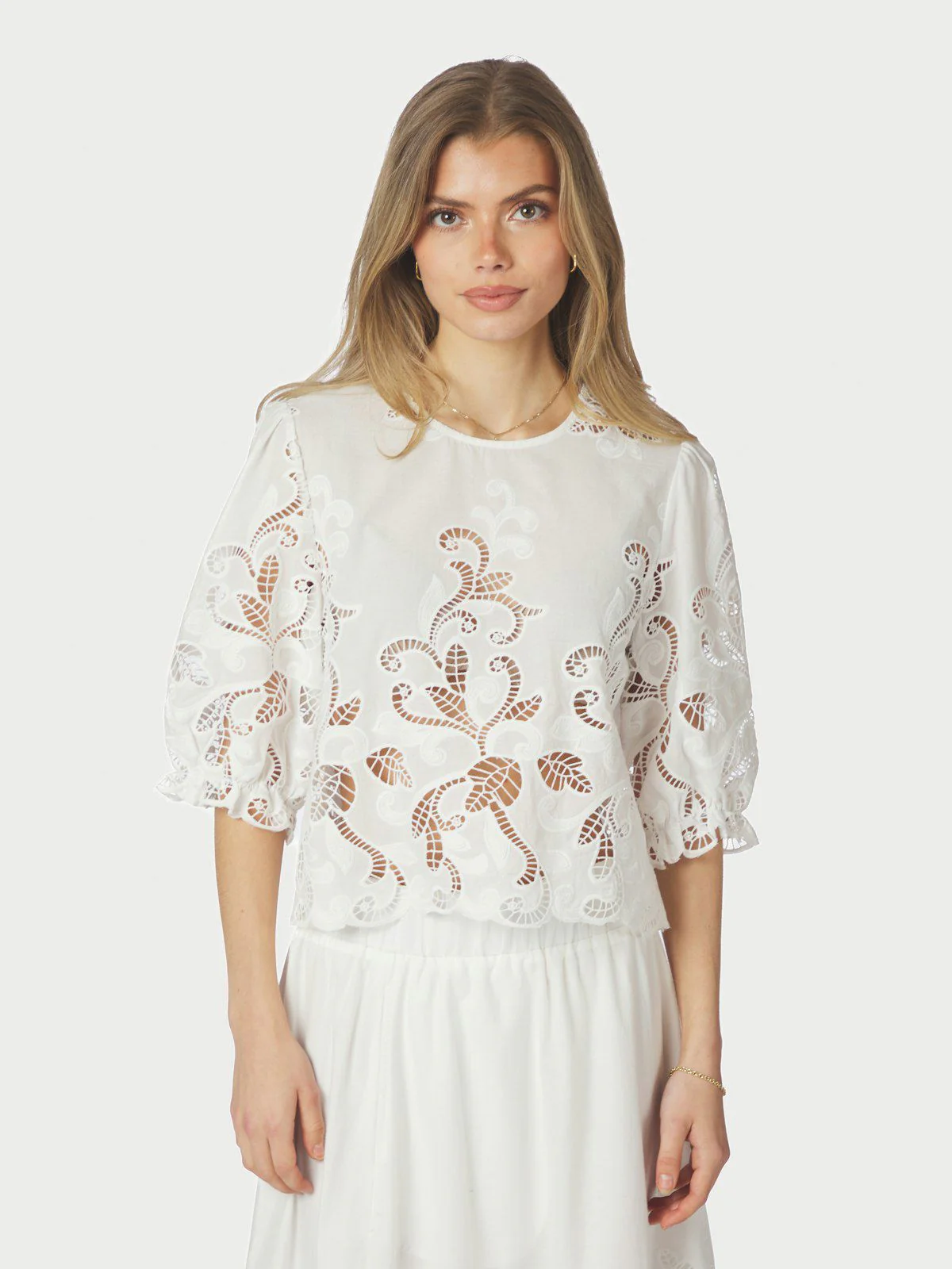 Fia Embroidery Blouse  White - Image 5