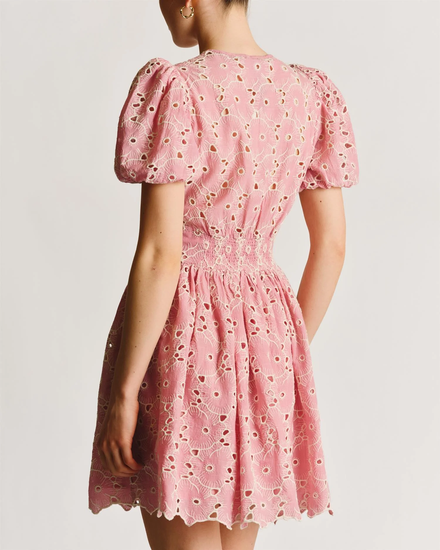 Broderie Anglaise Puffed Dress  Rose Pink - Image 3