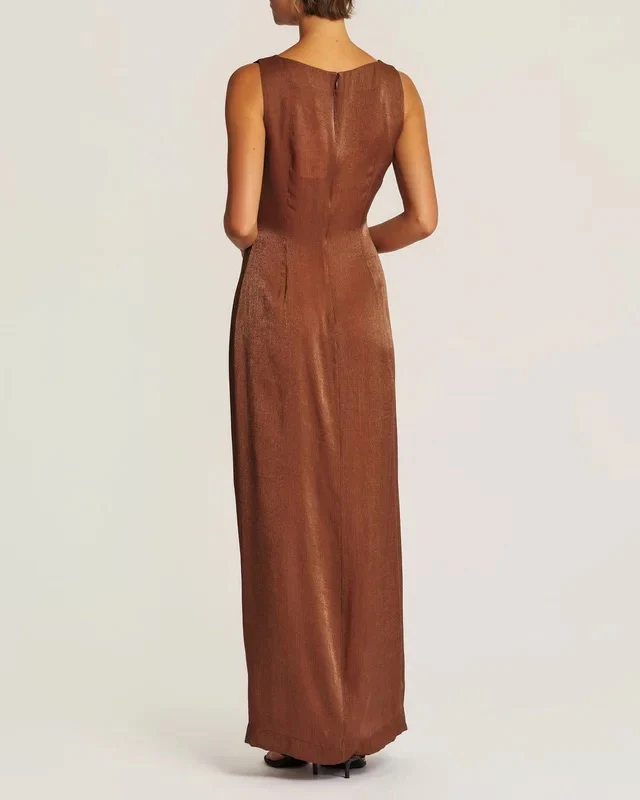 Shiny Sleeveless Dress  Brown - Image 3