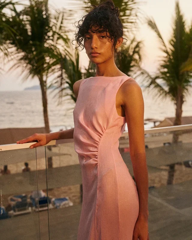 Shiny Sleeveless Dress  Dusty Pink - Image 2