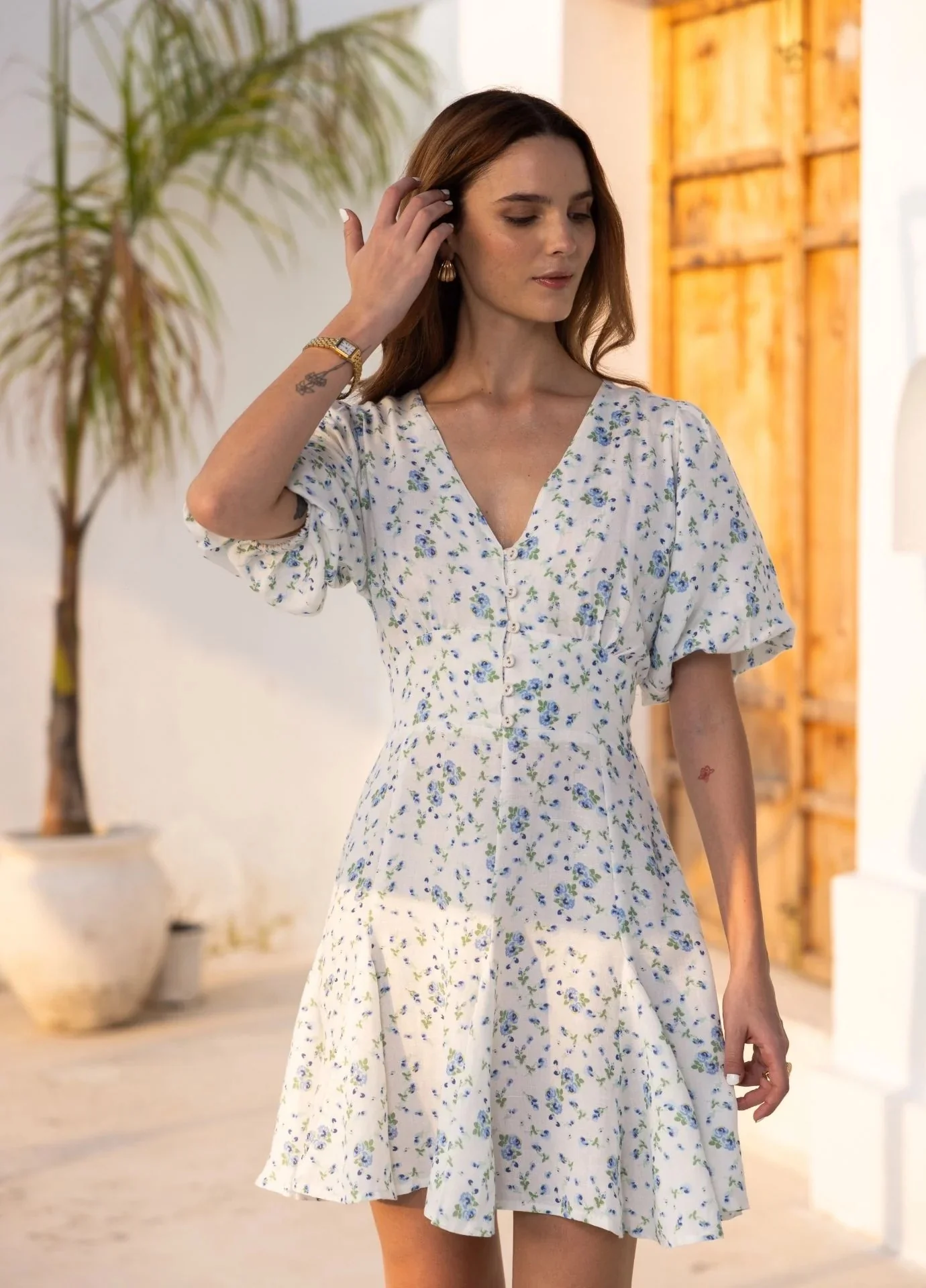Bianca Dress Blue Fleur Linen  Blue Fleur Linen - Image 2