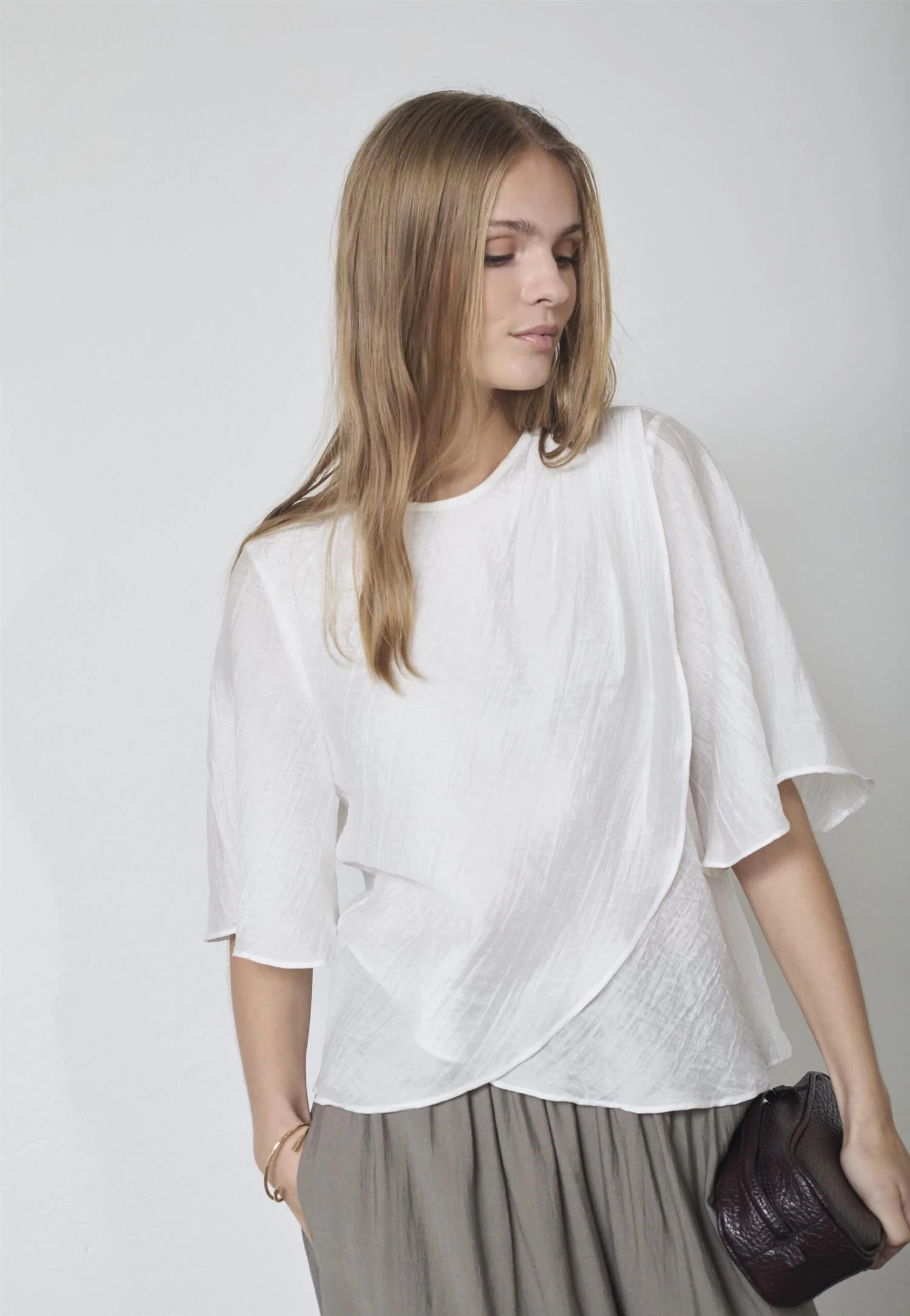 ConnyCC Drape SS blouse  White - Image 4