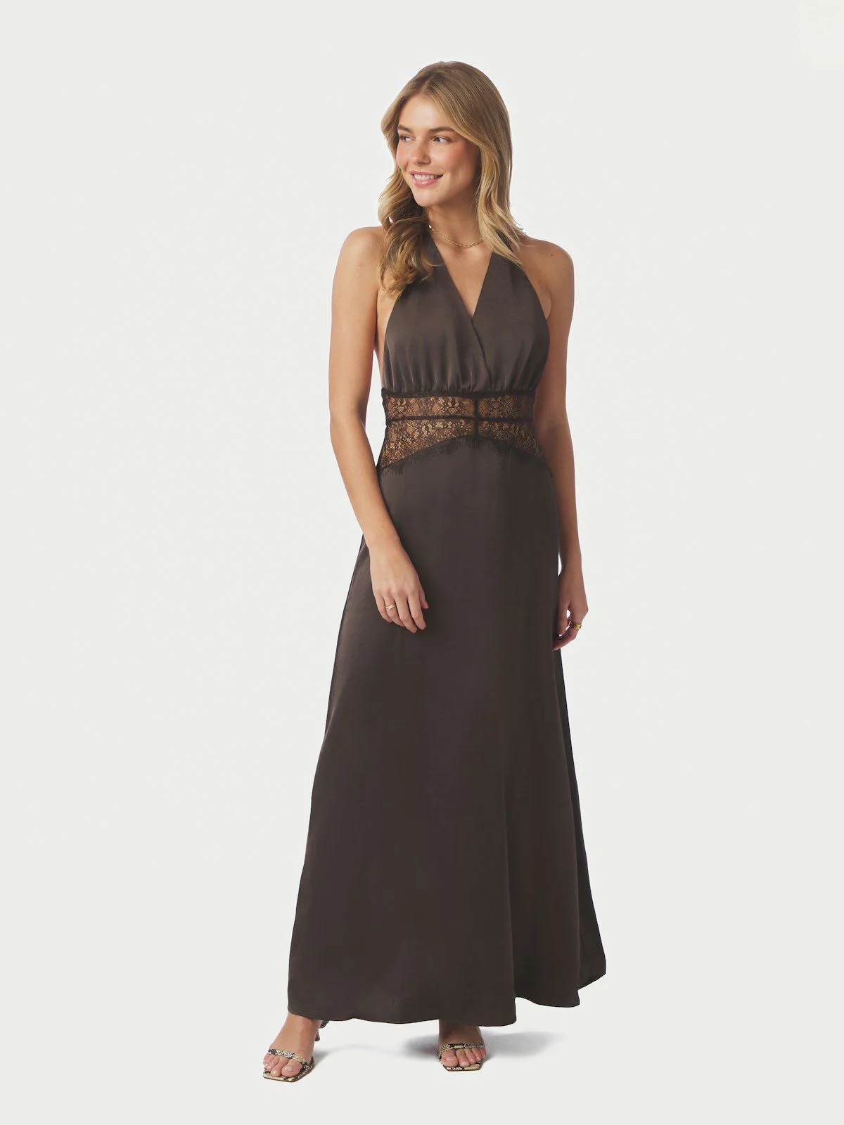 Jasine Heavy Sateen Dress  Dark Brown - Image 8