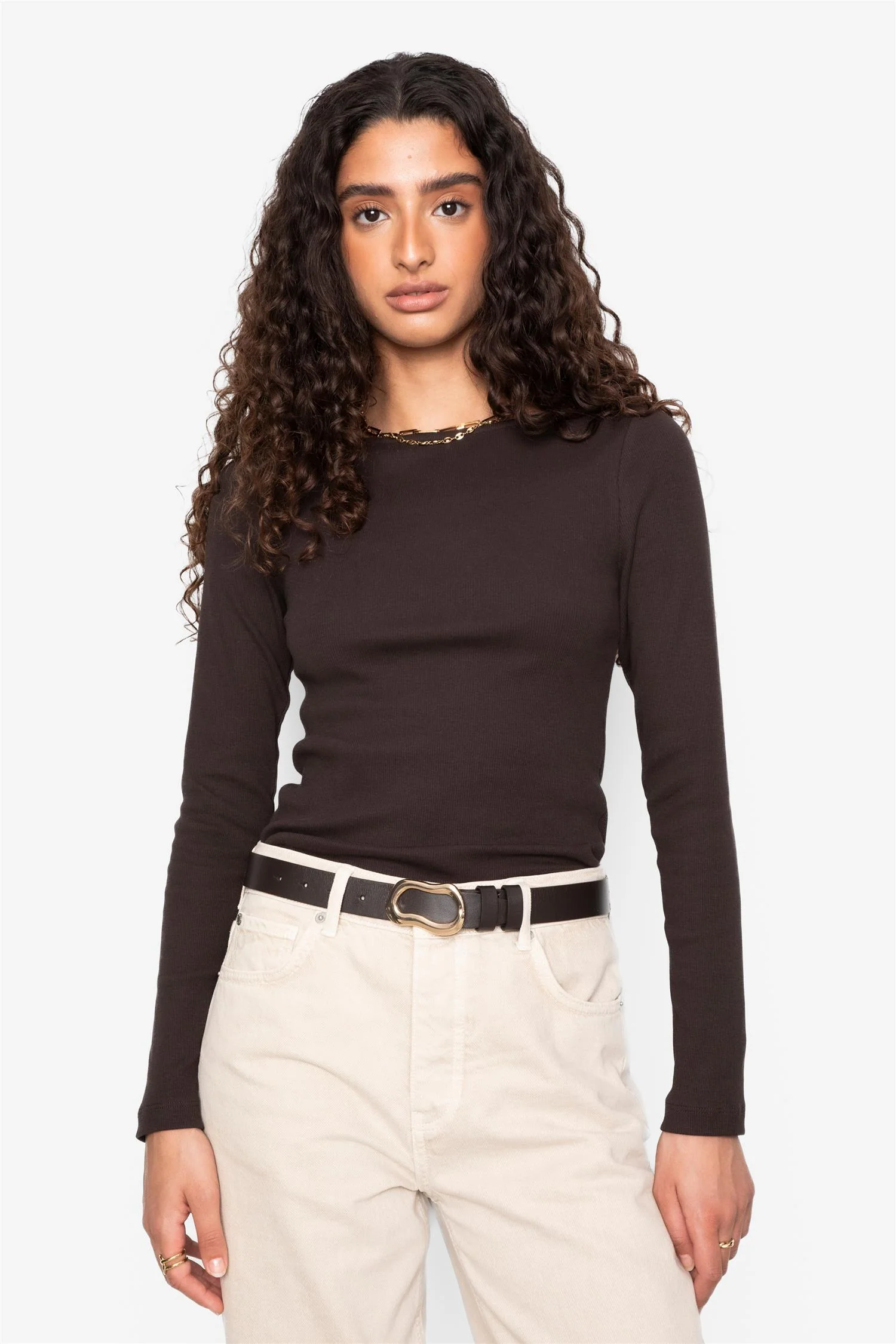 Petronella Rib Boatneck  Dark Brown - Image 3
