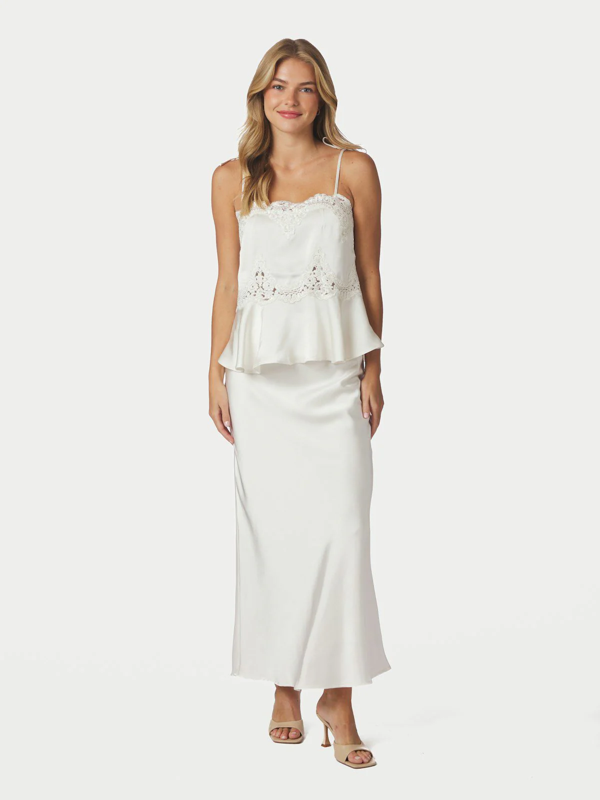 Kaela Heavy Sateen Lace Top  Pearl - Image 5