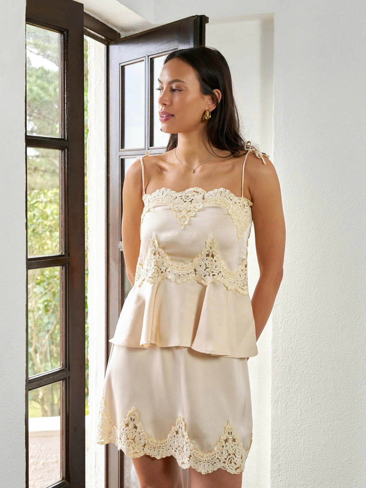 Kaela Heavy Sateen Lace Top  Light Yellow - Image 4
