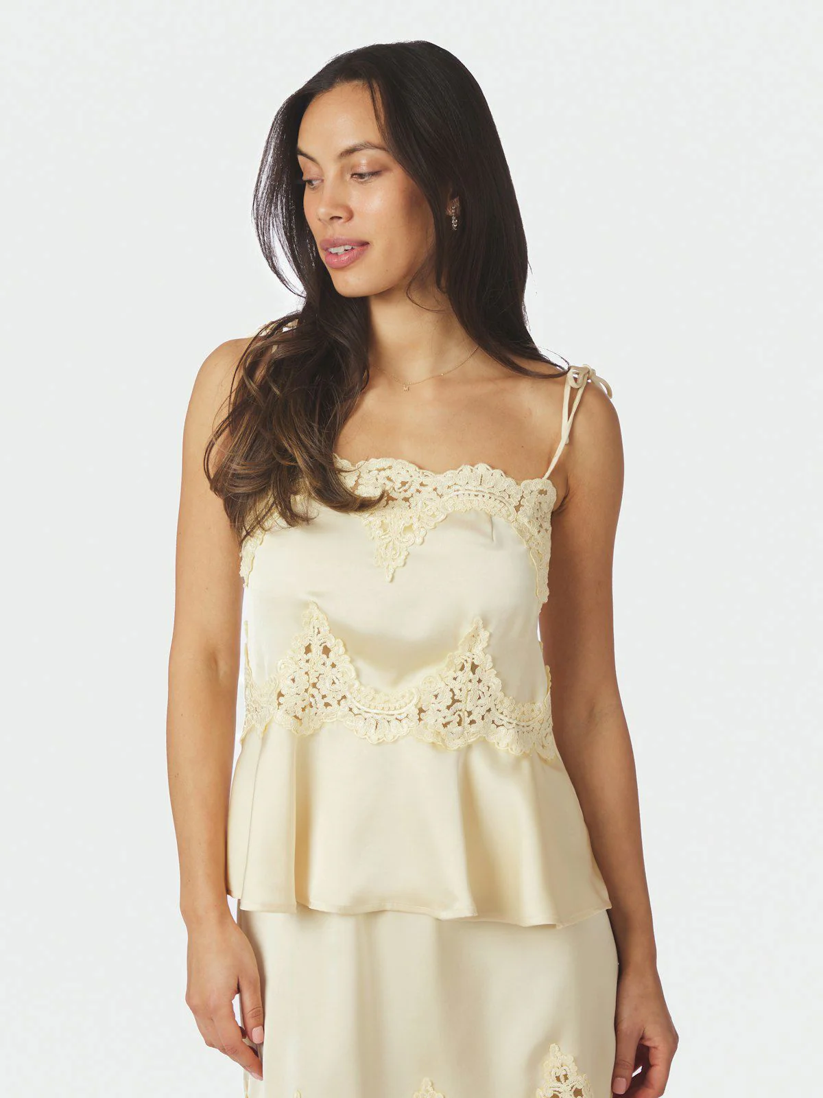 Kaela Heavy Sateen Lace Top  Light Yellow - Image 8