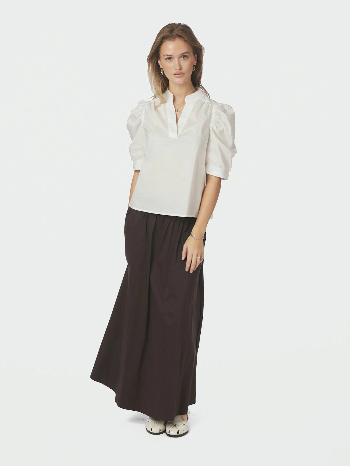 Yara Long Poplin Skirt  Chocolate Brown - Image 3