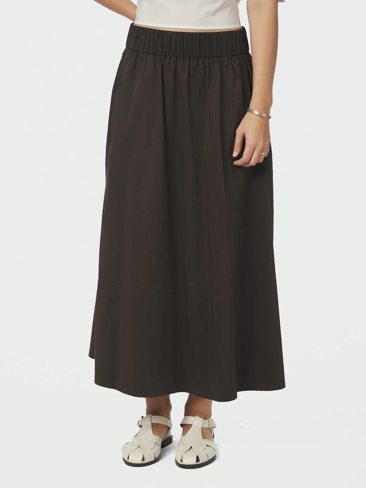 Yara Long Poplin Skirt  Chocolate Brown - Image 5