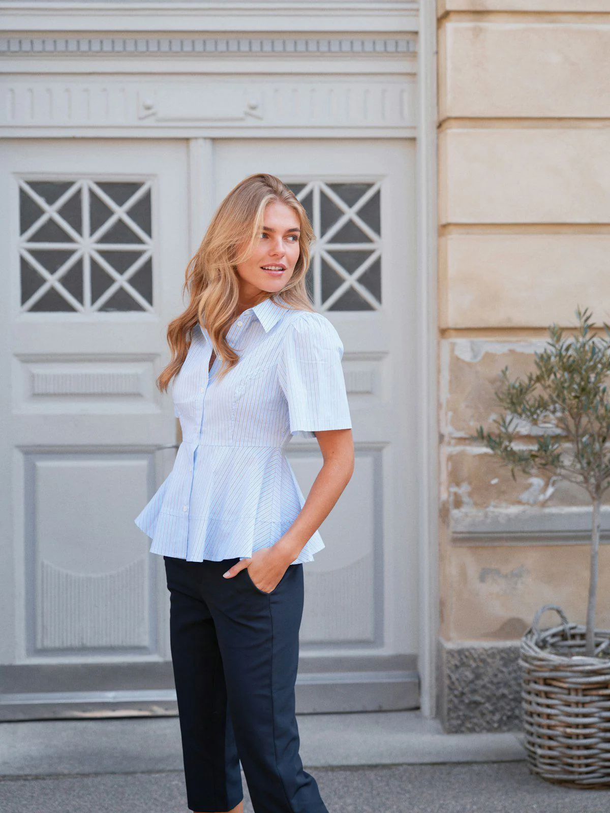 Janelle Stripe Shirt  Blue/Brown Stripe - Image 3