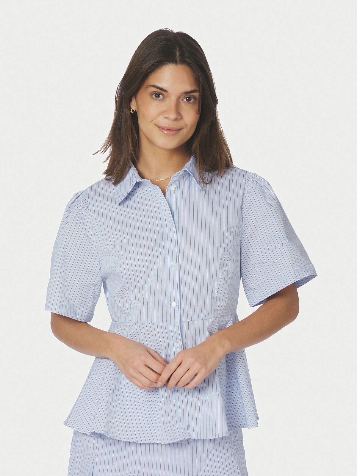 Janelle Stripe Shirt  Blue/Brown Stripe - Image 8
