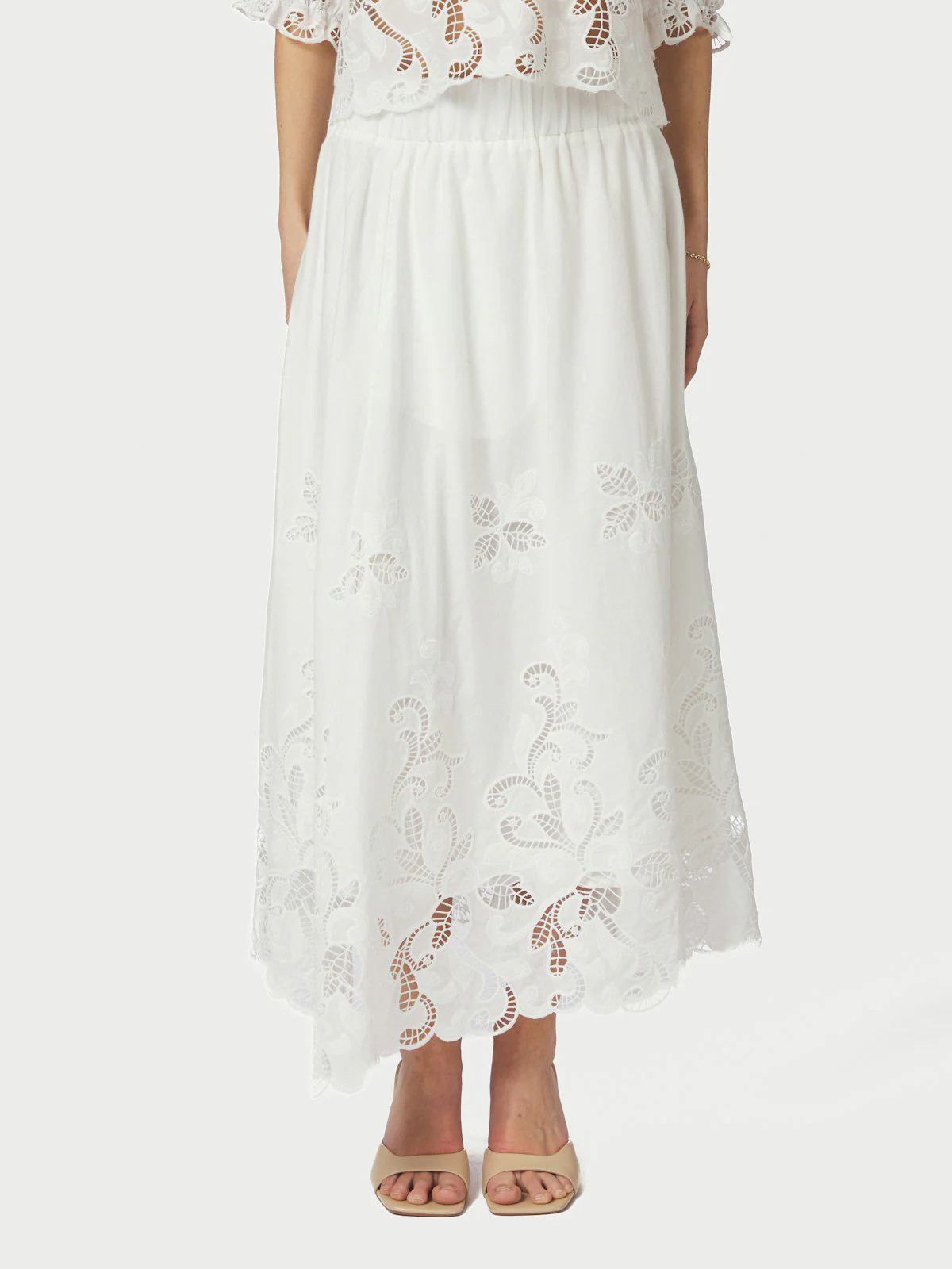 Yara Long Emb Skirt White - Image 8