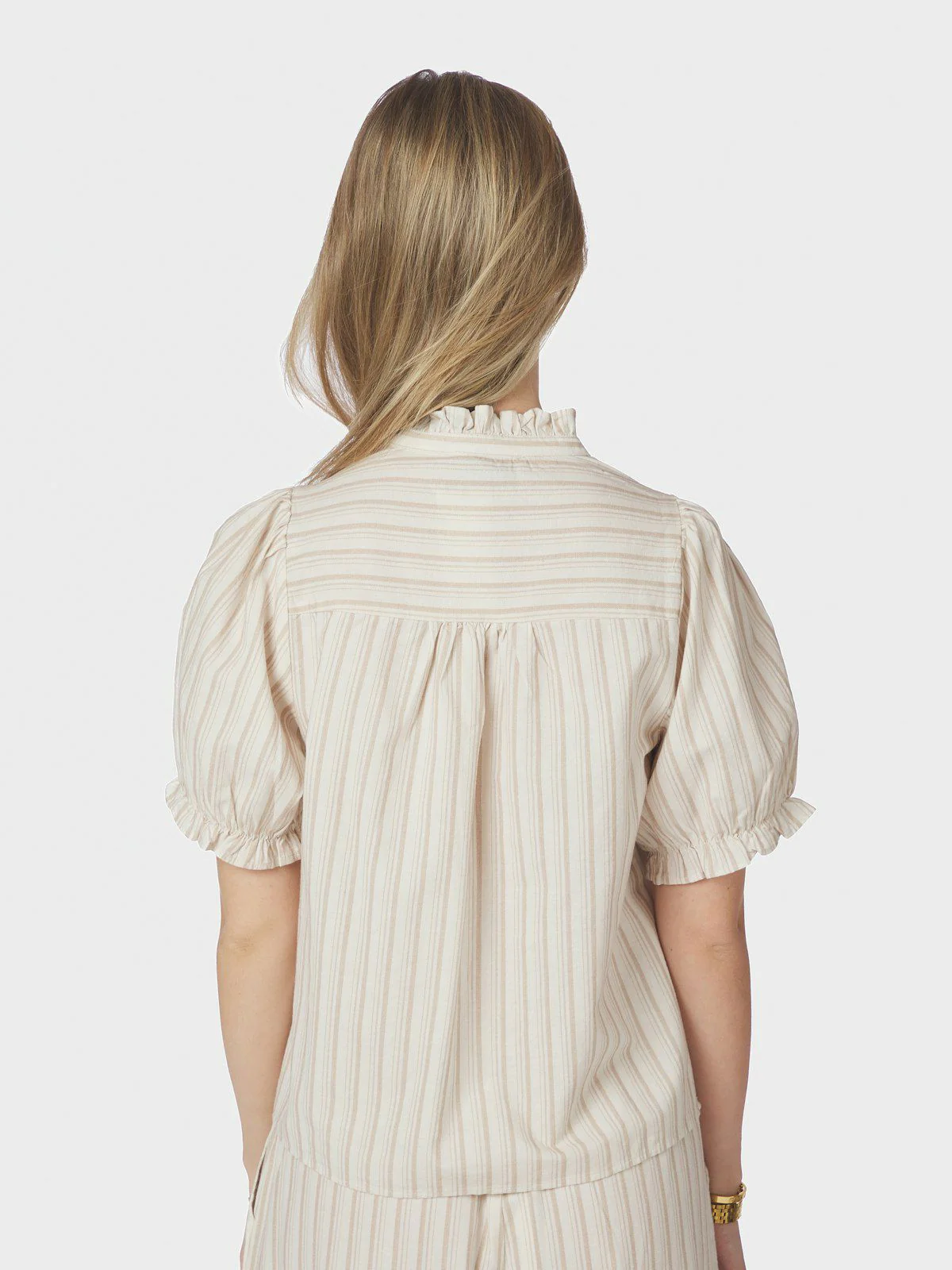 Odesa Linen Stripe Blouse Sand - Image 6