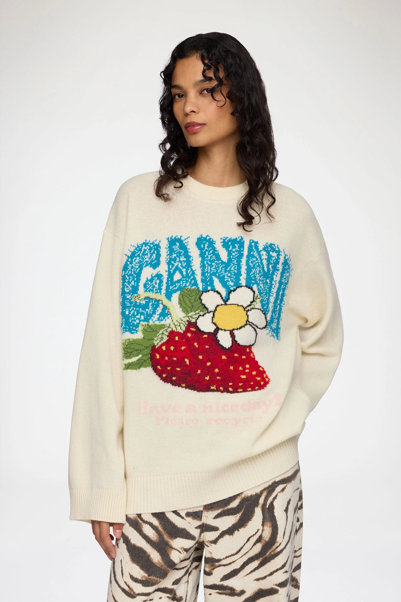 Oversized Graphic Wool Mix Sweater  Egret - Image 2