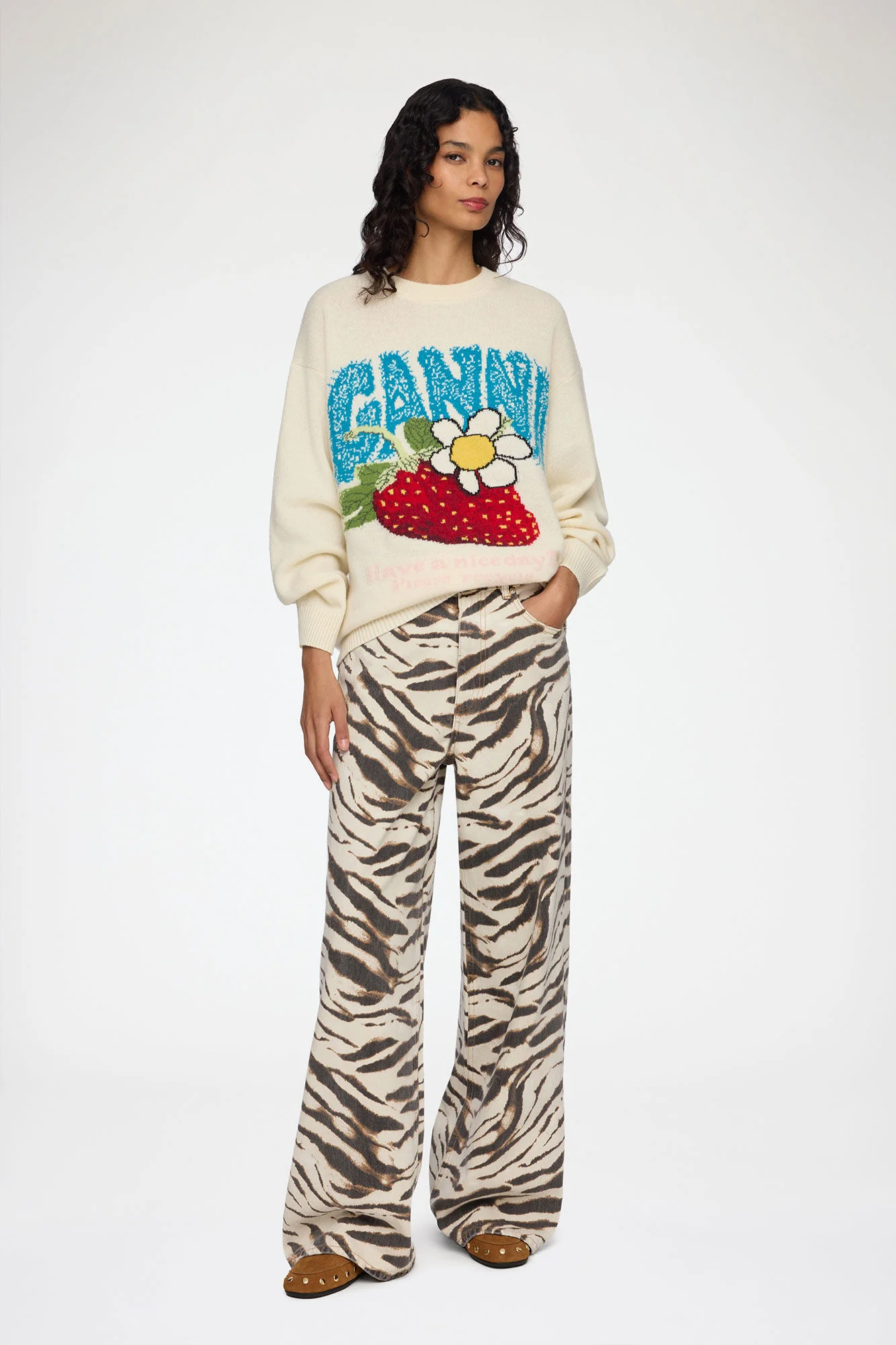 Oversized Graphic Wool Mix Sweater  Egret - Image 3
