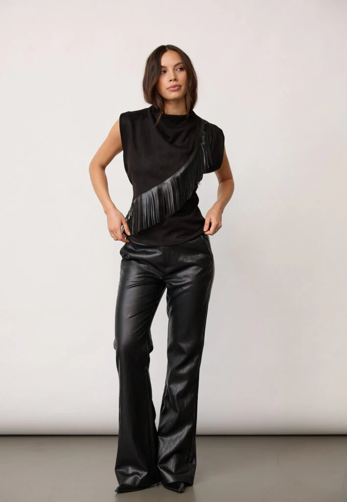 BobbieCC Fringe Pleat Top  Black - Image 3