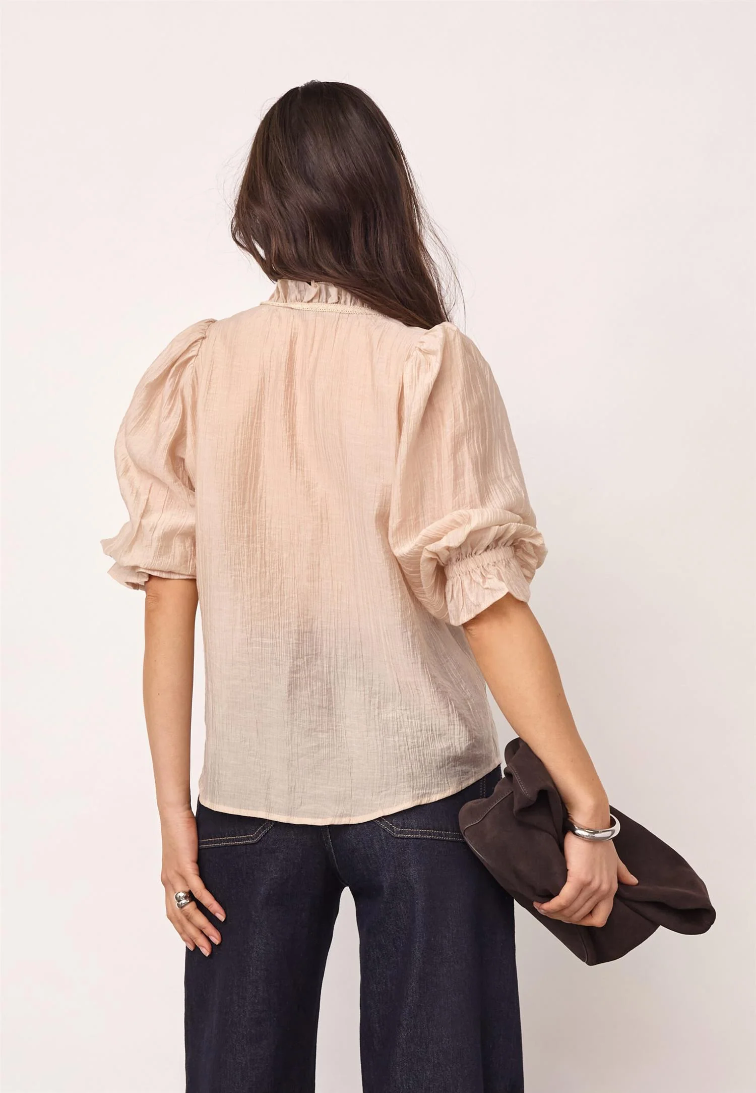 AviCC Lace SS V-Blouse  Mink - Image 4