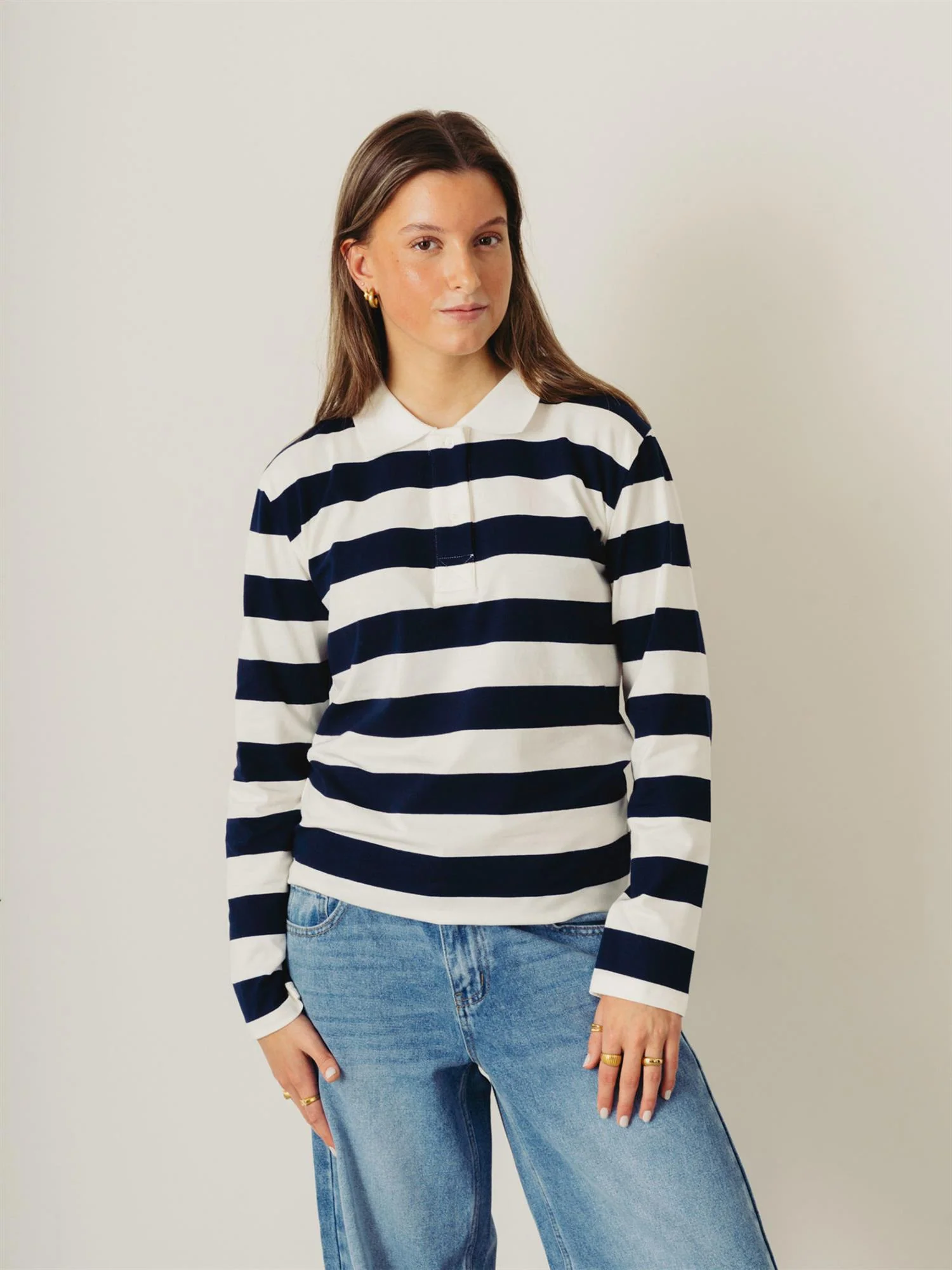 Grante Stripe Ls Polo Tee  Navy - Image 2