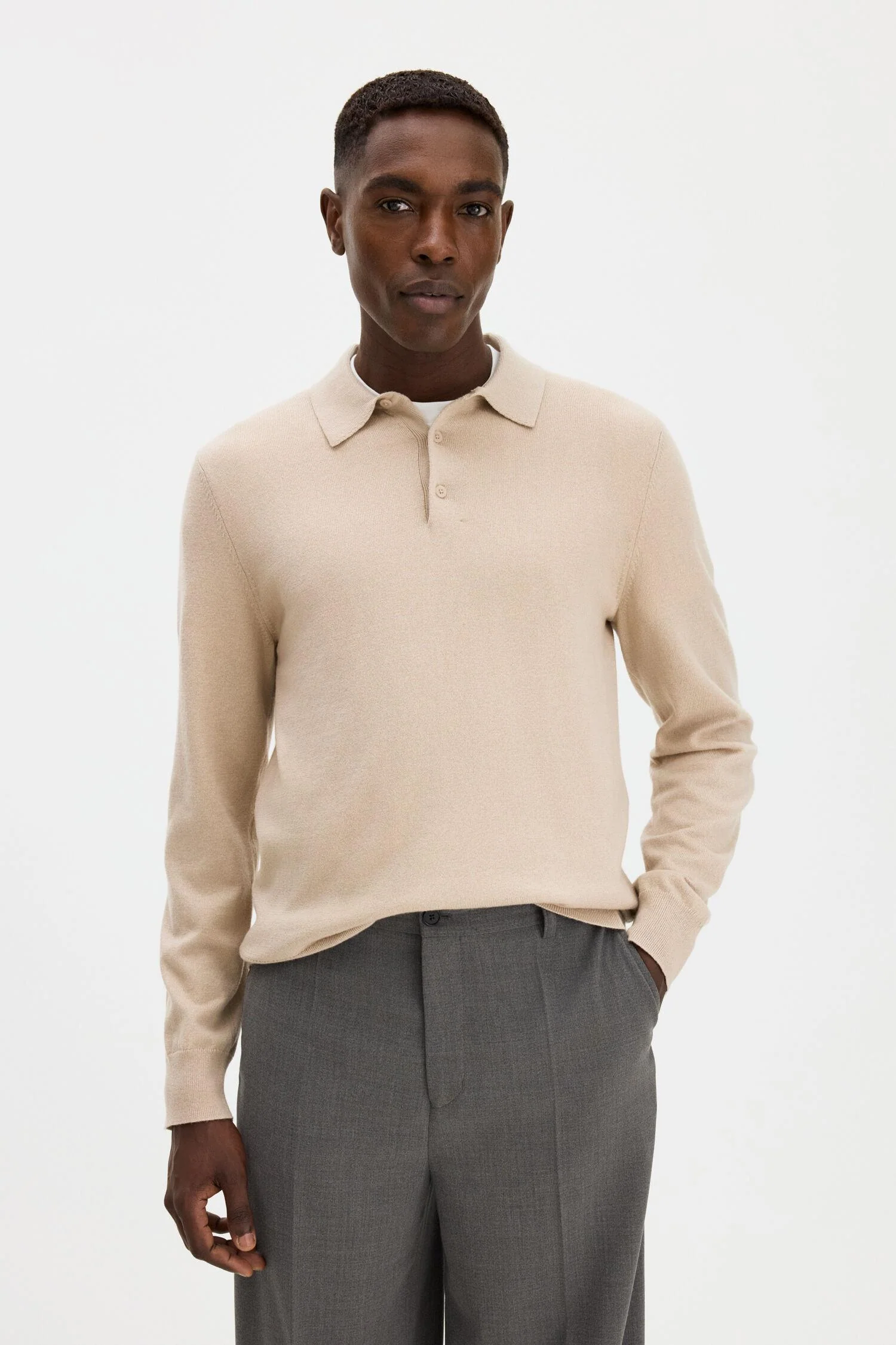 knitted polo shirt Pearl Beige - Image 2