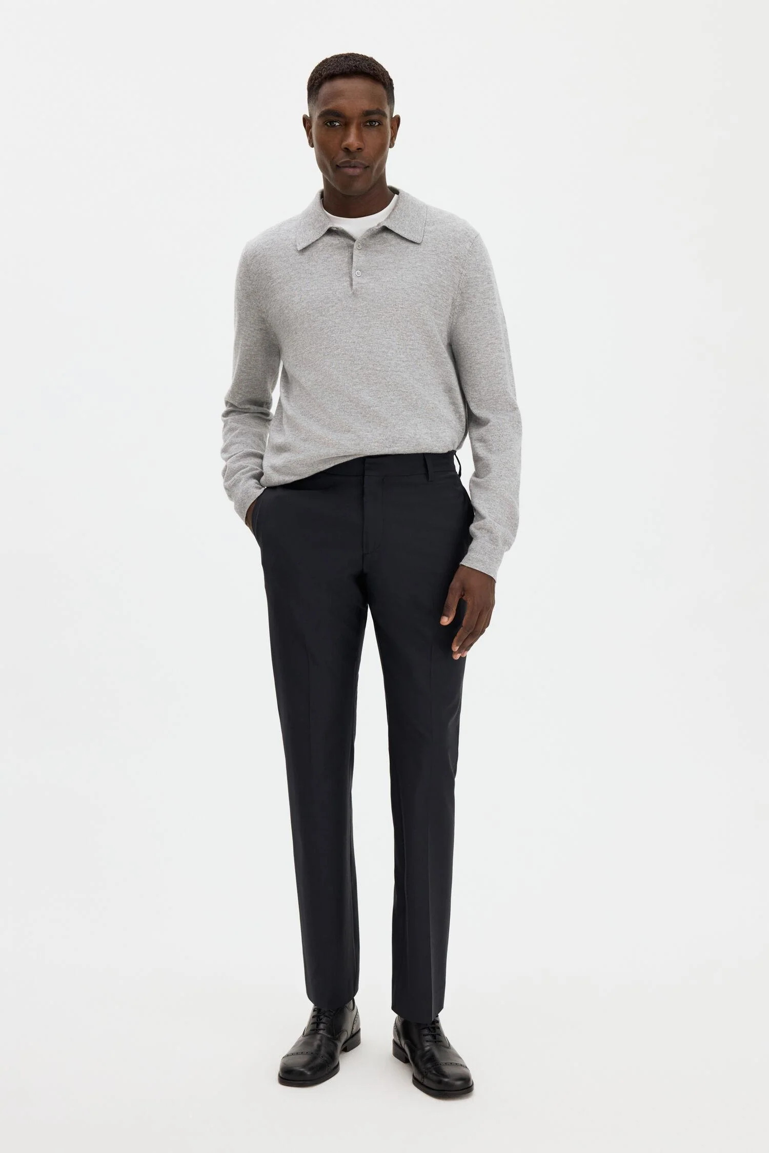 knitted polo shirt  Light Grey Melange - Image 3