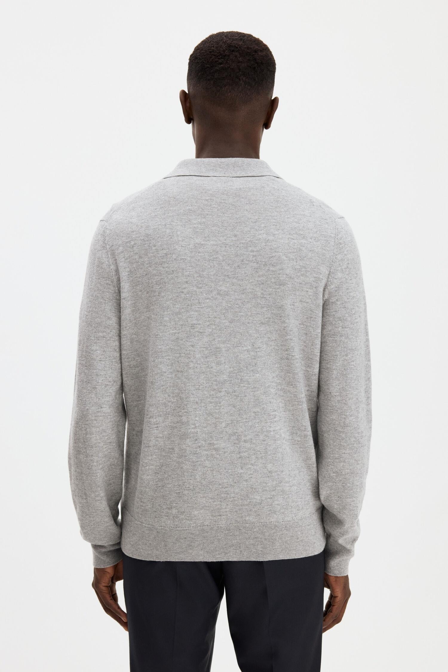 knitted polo shirt  Light Grey Melange - Image 4