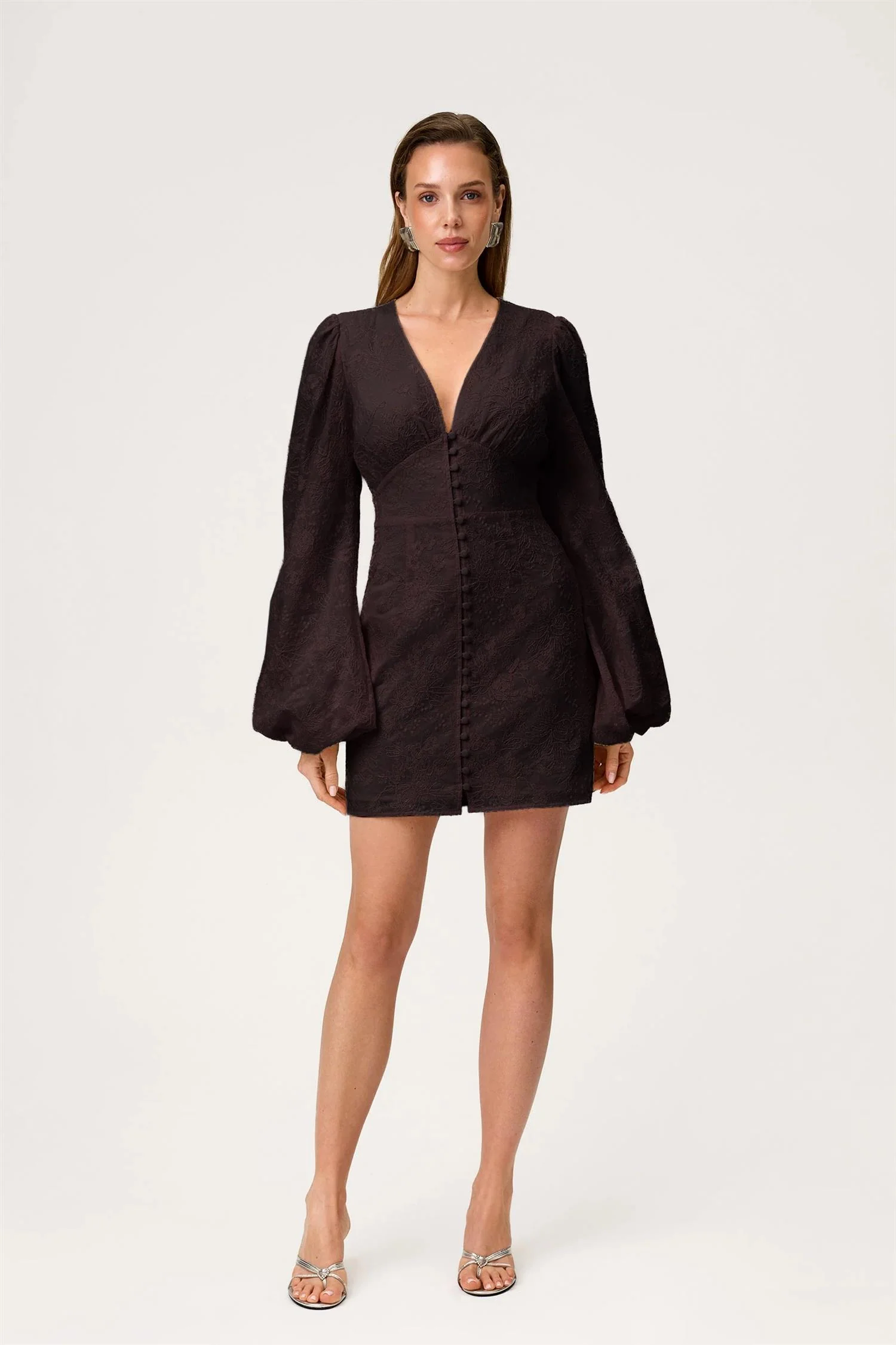 Florence Mini Dress Brown Embroidery