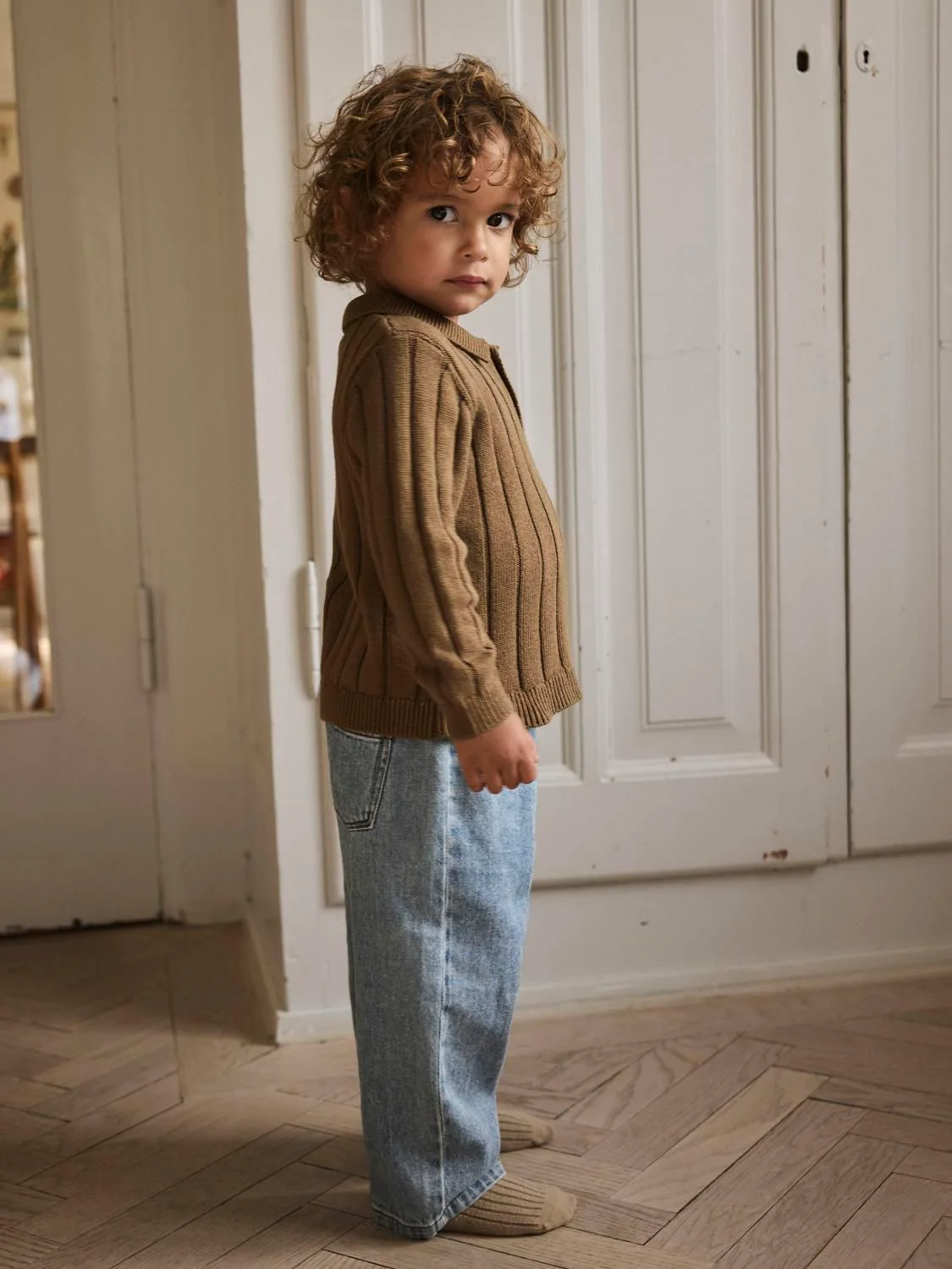 Nmmlomon Ls Loose Knit Polo Lil  Lysebrun - Image 3