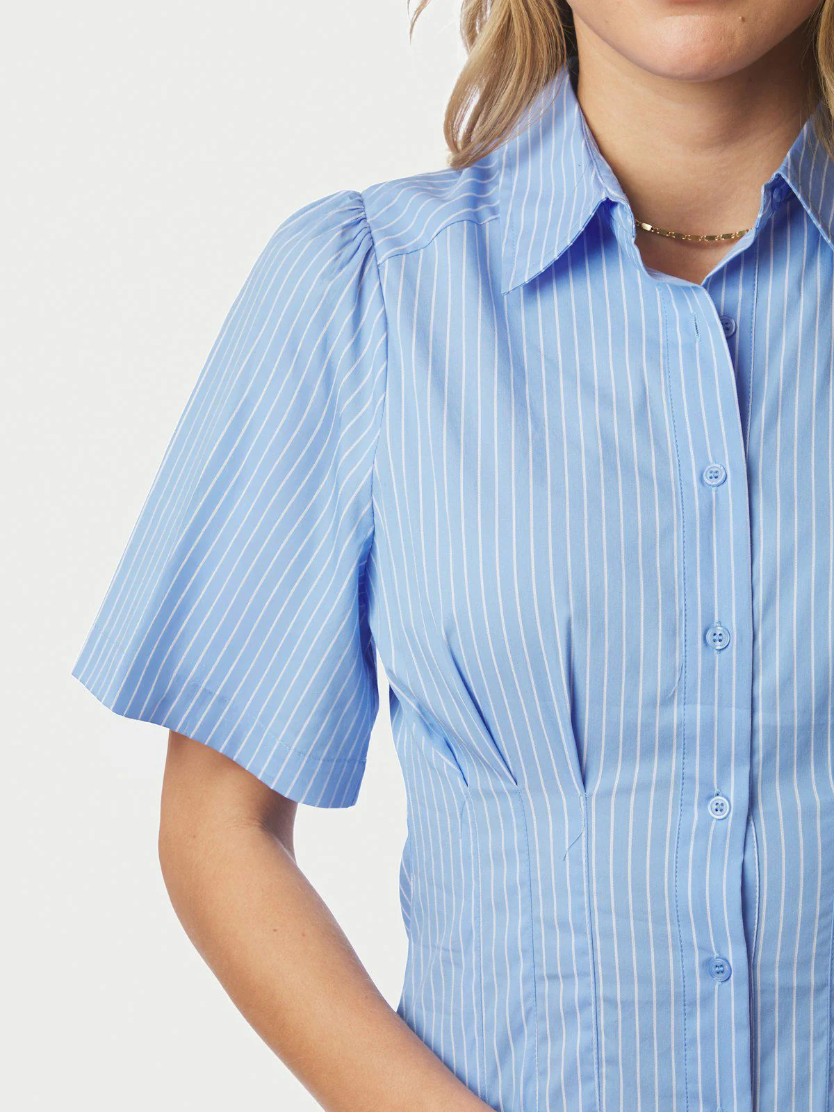 Baia Stripe Poplin Dress  Light Blue - Image 3