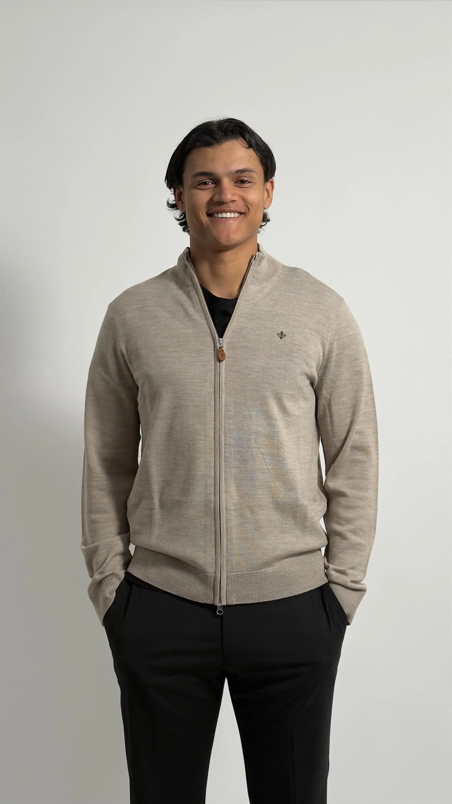 MERINO ZIP CARDIGAN  Khaki