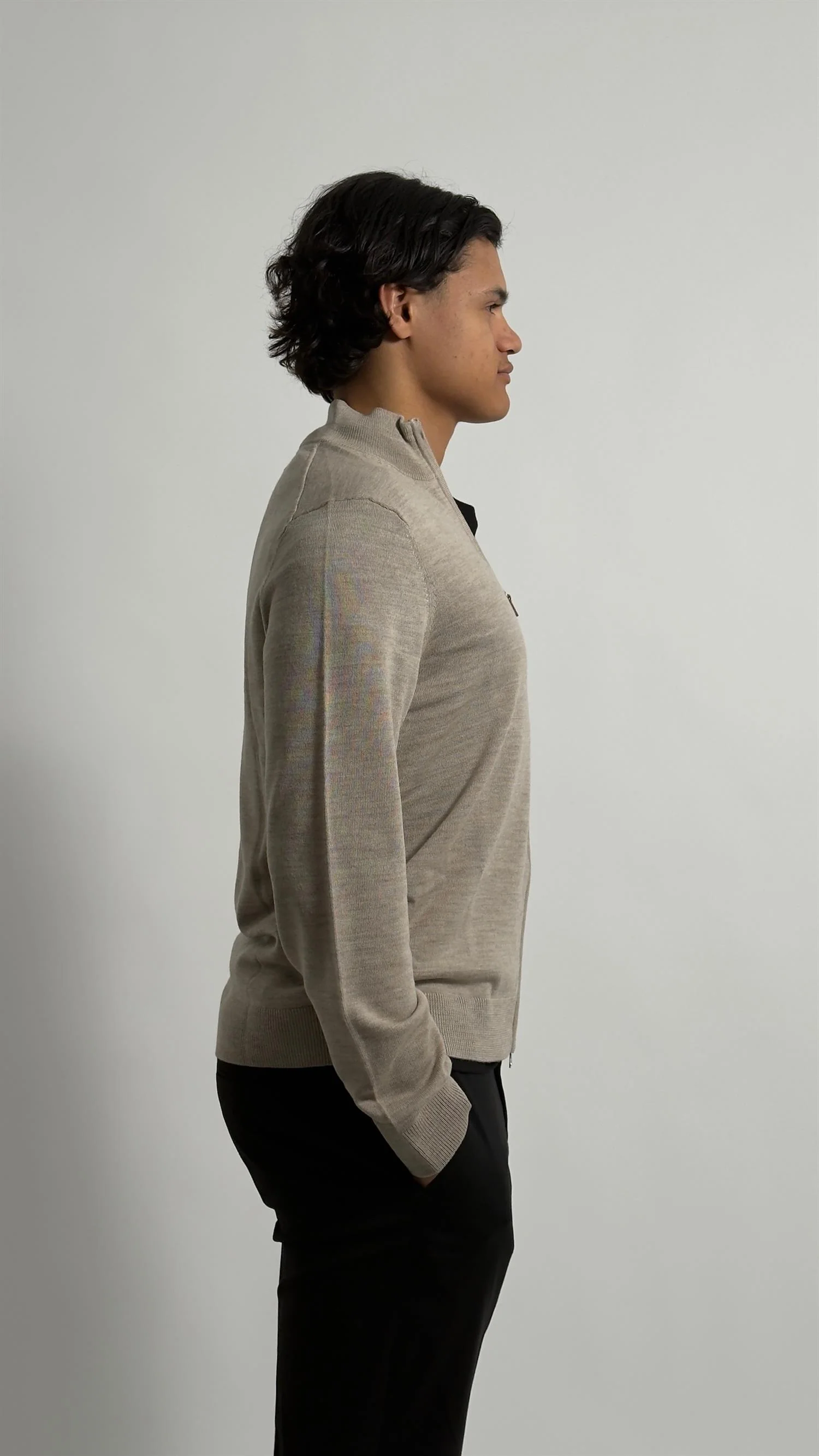 MERINO ZIP CARDIGAN  Khaki - Image 8