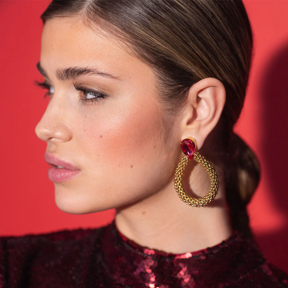 CLASSIC ROPE EARRING GOLD  Mulberry Red - Image 2