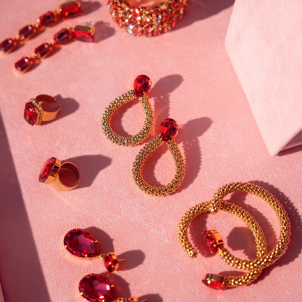 CLASSIC ROPE EARRING GOLD  Mulberry Red - Image 3